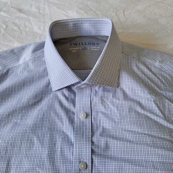 Twillory Performance Blue White Plaid Long Sleeve Button Down 18 Tailored 34/35 - Picture 2 of 7